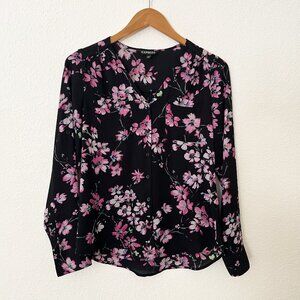 Express | Floral Long-sleeve Chiffon Button-up Blouse | Size S